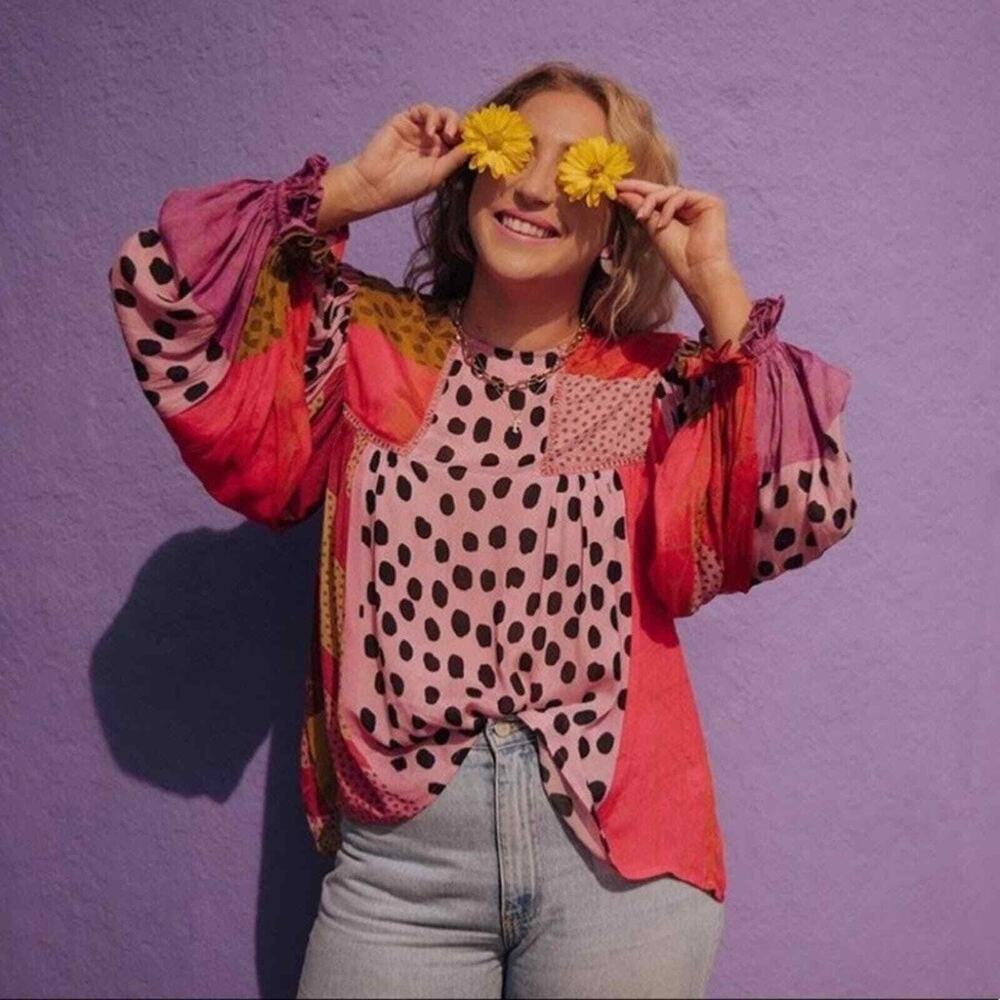 Anthropologie Bl-nk Miranda Peasant Blouse multi pattern size small